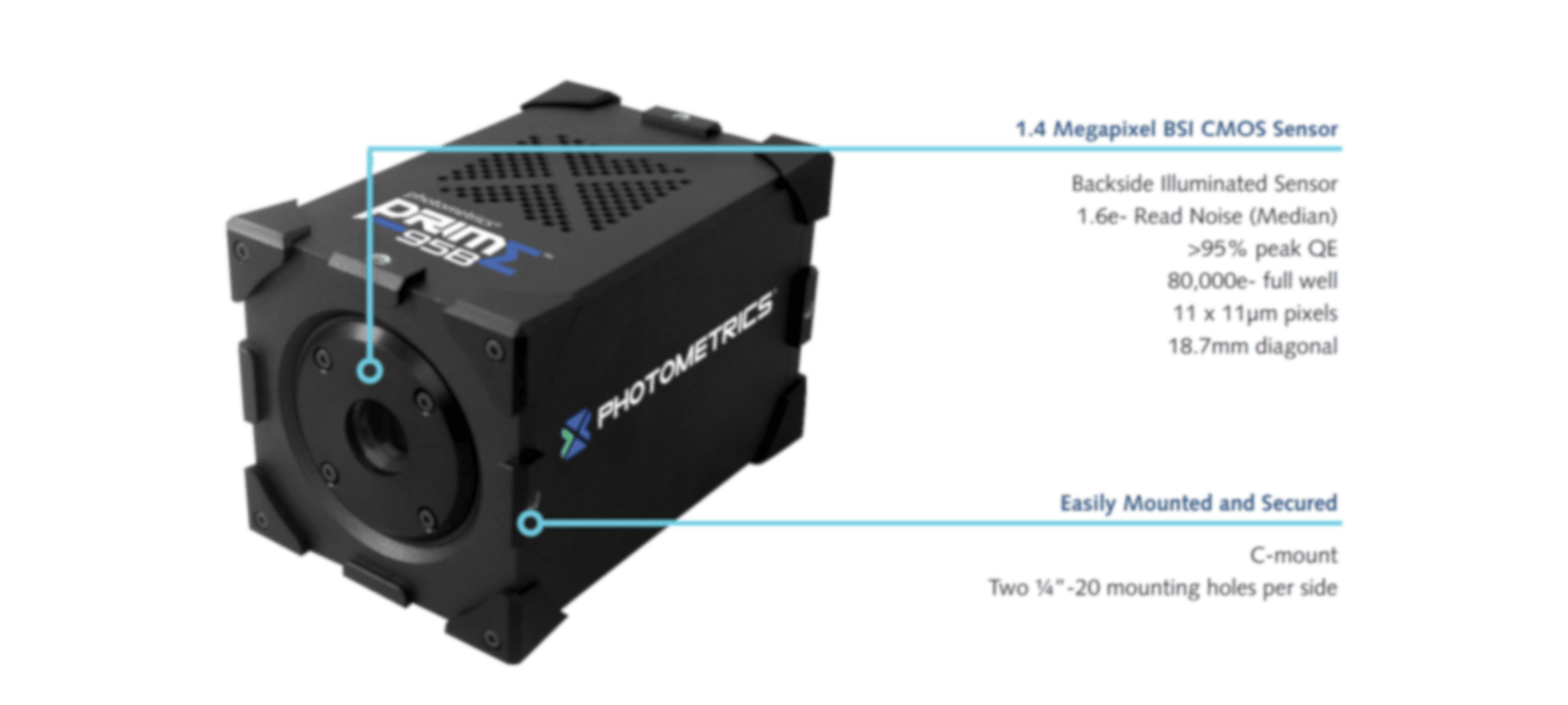 Photometrics Prime 95B Scientific CMOS camera Technical Data