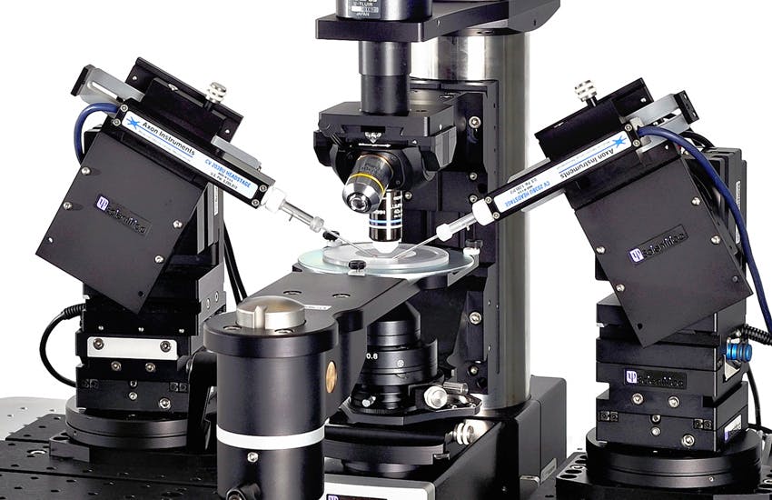 Close-up of SliceScope Pro 6000 electrophysiology rig