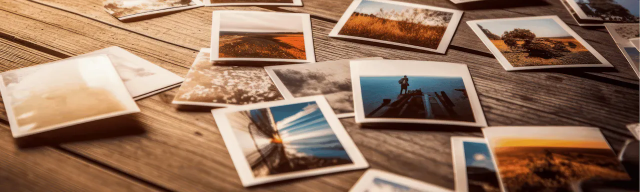 photographs on table. nostalgia and life moments memories
