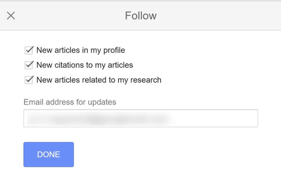Image showing how to set up personalised alerts in Google Scholar to stay updated on relevant research
